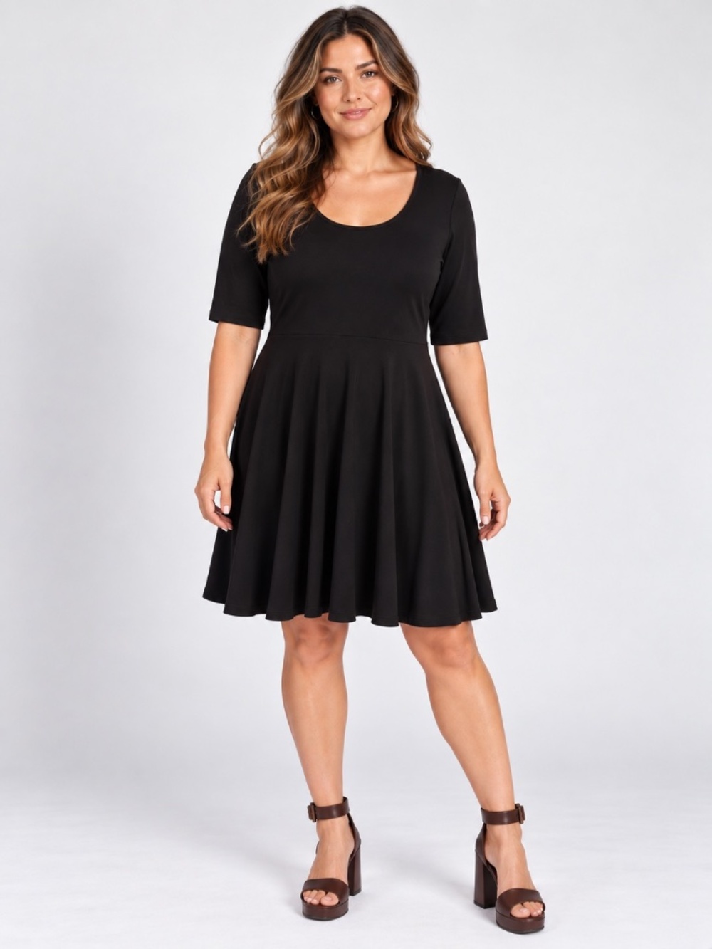 LulaRoe Nicole Black A Line 3/4 Sleeve Scoop Neckline Midi Dress Size 2XL